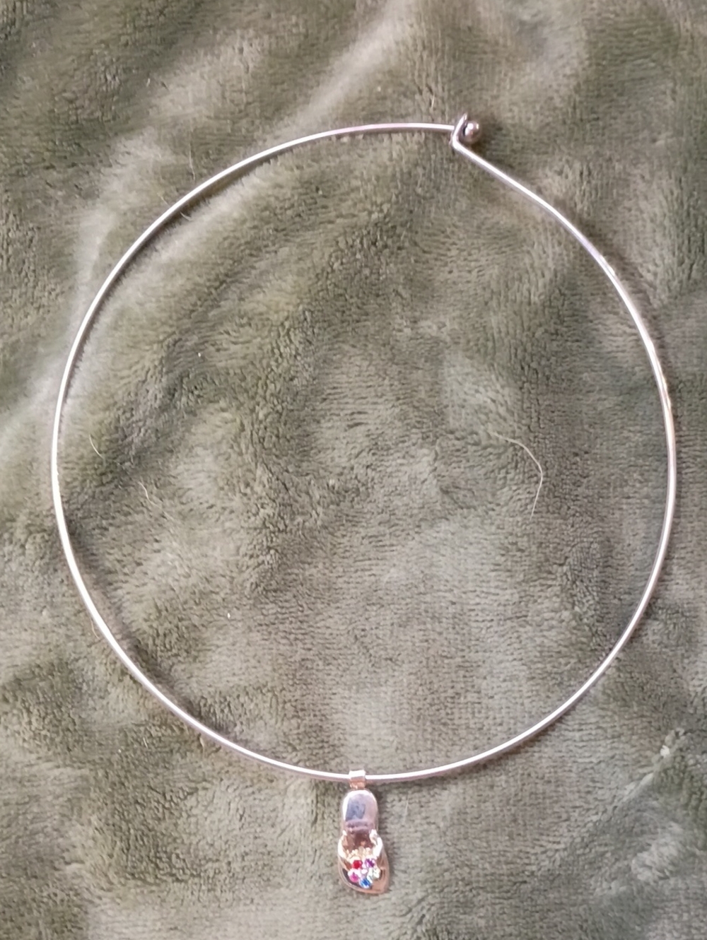 Silver Choker Necklace with Multicolored Crystal Flip-Flop Pendant